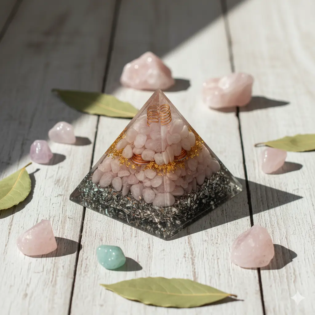 Orgonic Rose Quartz Pyramid - Healing Crystal, Love & Compassion, Meditation & Chakra Balancing