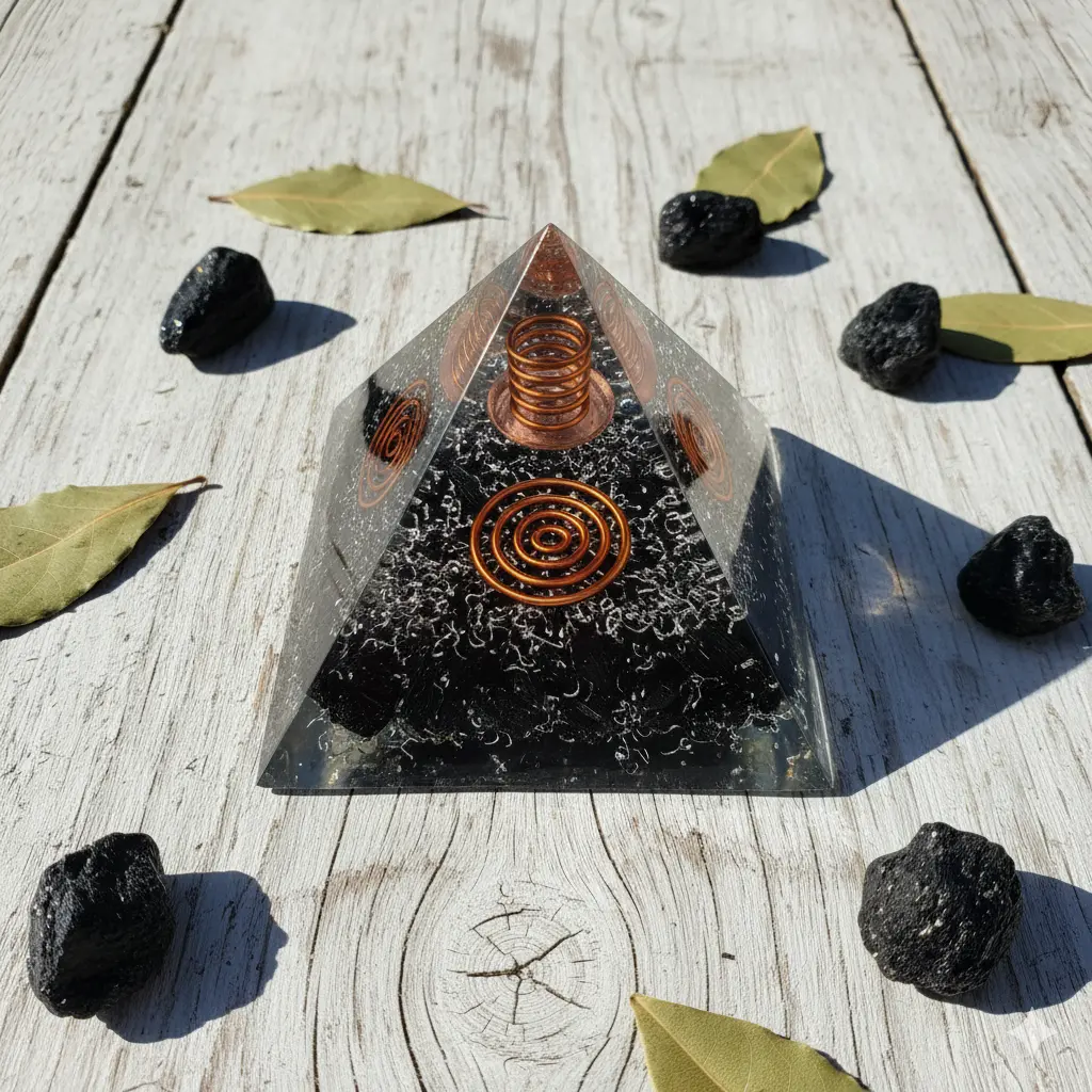 Orgonic Black Tourmaline Pyramid - EMF Protection and Aura Cleansing Stress Relives
