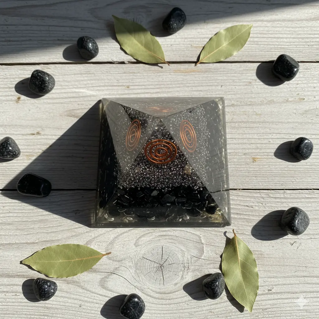 Black Tourmaline Pyramid with White Quartz Sphere Ball
