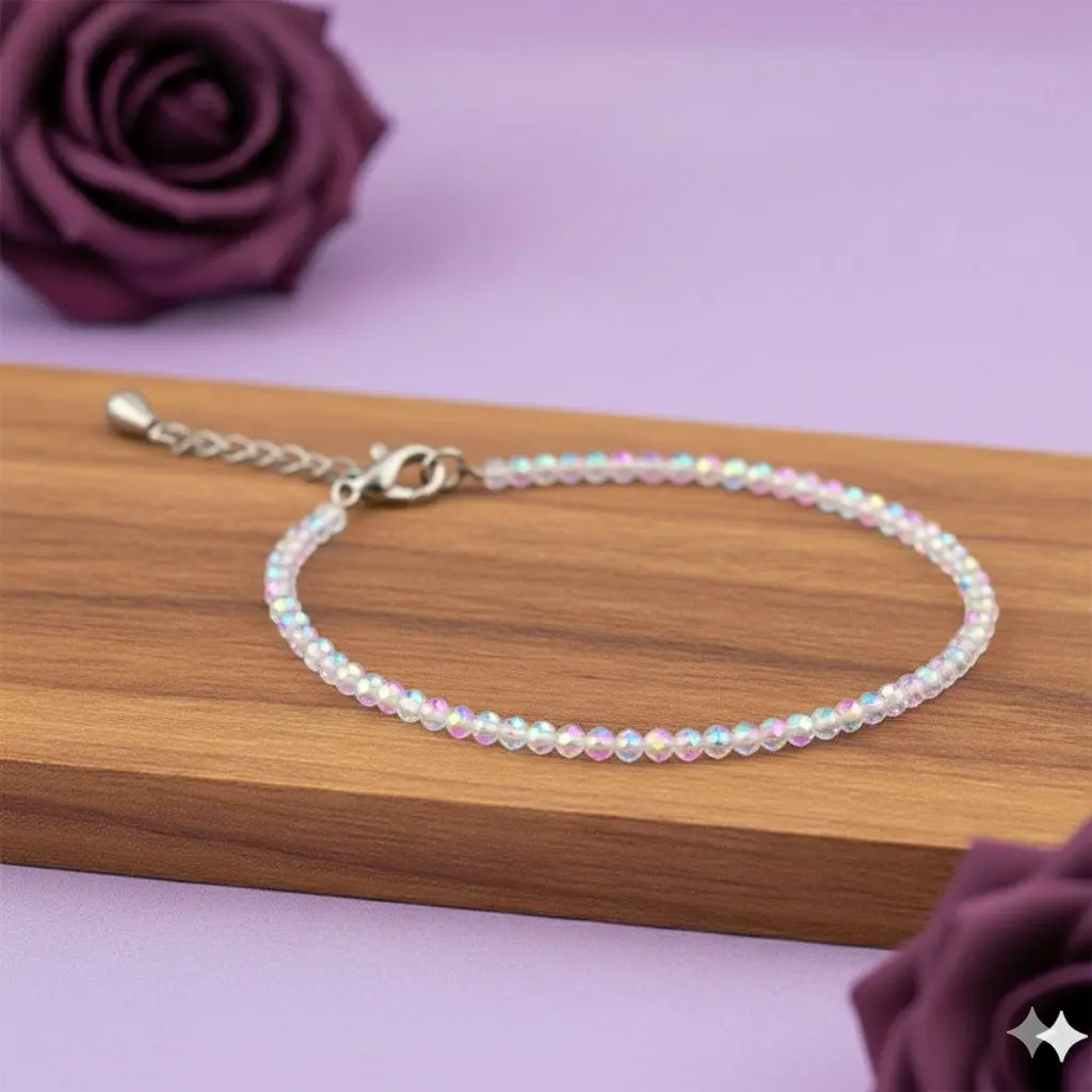 rainbow aura quartz  2 mm anklet