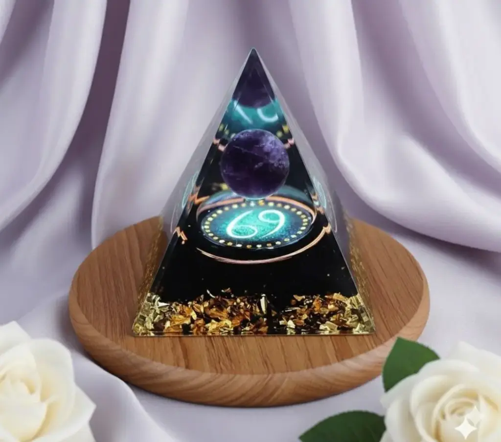 Black tourmaline orgone pyramid with sphere