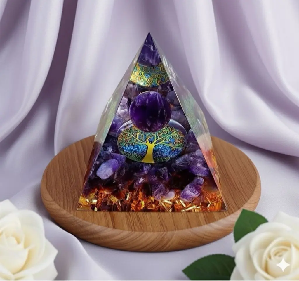 Amethyst orgone pyramid with sphere