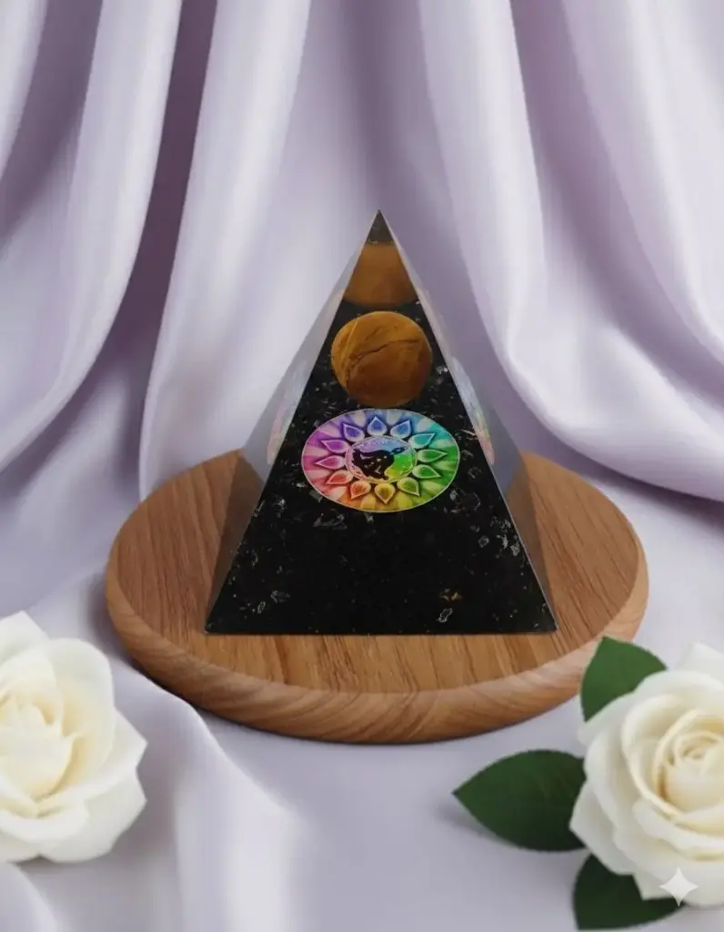 Black onyx orgone pyramid with sphere