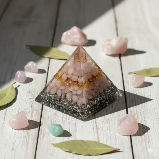 Orgonic Rose Quartz Pyramid - Healing Crystal, Love & Compassion, Meditation & Chakra Balancing