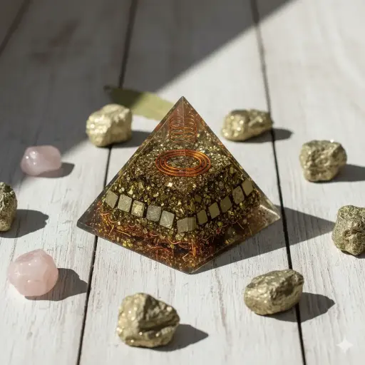 Orgonic Pyrite Pyramid - Attract Abundance, Wealth and Prosperity