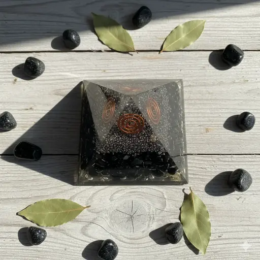 Black Tourmaline Pyramid with White Quartz Sphere Ball