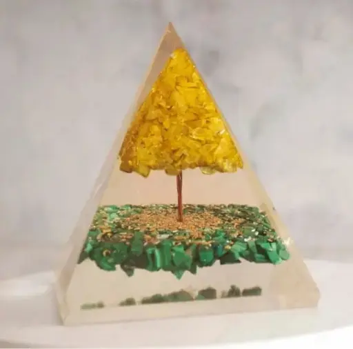 Malachite Orgone Pyramid with Citrine