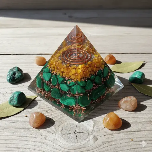 Malachite Orgone Pyramid with Citrine
