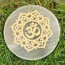 Om Symbolic Selenite Charging Plate