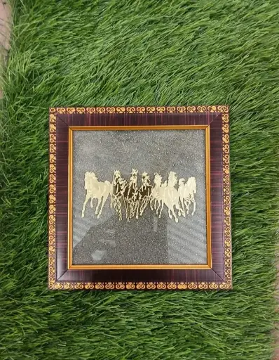 Seven Running Horses Pyrite Dust Wooden Frame