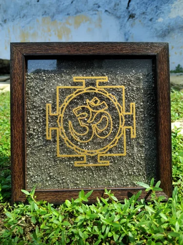 Om Symbol Pyrite Dust Wooden Frame