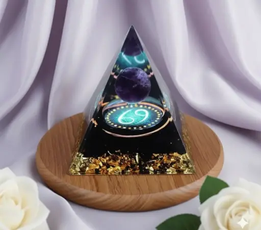 Black tourmaline orgone pyramid with sphere