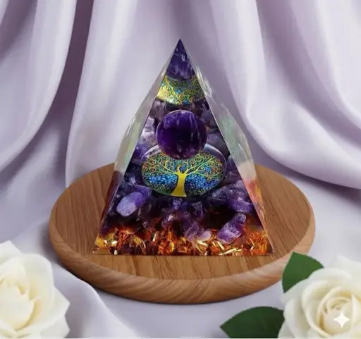 Amethyst orgone pyramid with sphere