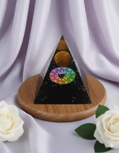 Black onyx orgone pyramid with sphere